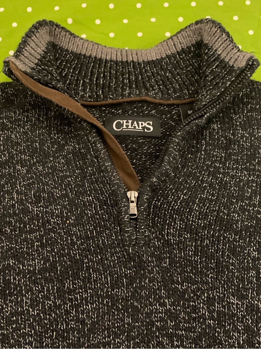 CHAPS Blended Cotton Quarter Zip Charcoal Sweater